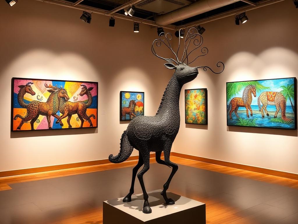 Haitian art gallery featuring vibrant paintings and sculptures